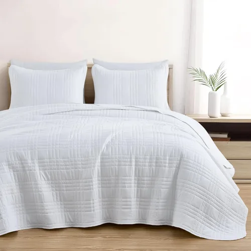 Miniatura 3 de Chezmoi Collection Kingston Juego de Colcha Tamaño Twin XL, 2 Piezas Colcha Acolchada de Microfibra Ligera de Gran Tamaño Blanca (80"x106")