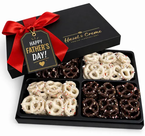 Cesta de regalo de pretzel de yogur y menta cubierta de chocolate para el día del padre, caja de regalo de pretzels gourmet, cesta de regalo de