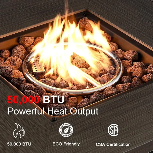 Miniatura 4 de HUMMUH Mesa cuadrada de propano de 30 pulgadas, fogata de gas al aire libre de 50,000 BTU con tapa y roca de lava, mesa de acero 2 en 1 para porche