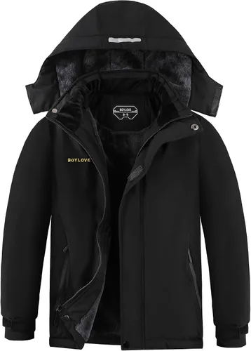 Miniatura 13 de Chaquetas de esquí para niños, impermeable, abrigo de invierno con forro polar, resistente al viento, chaqueta de snowboard con capucha desmontable