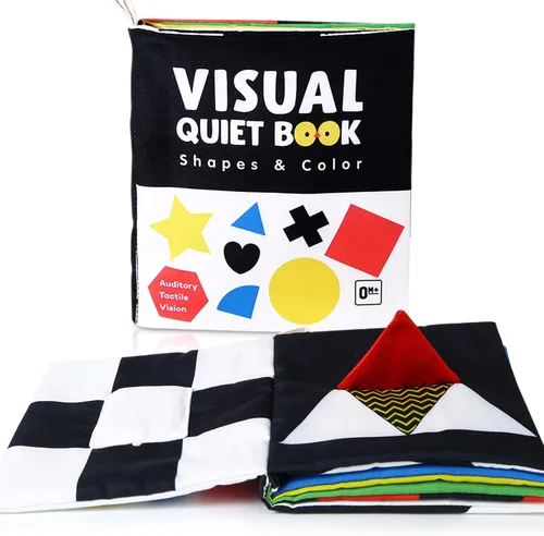 beiens Libro para bebé de alto contraste en blanco y negro - Juguetes sensoriales táctiles y crujientes - Juguetes interactivos de estimulación Rojo