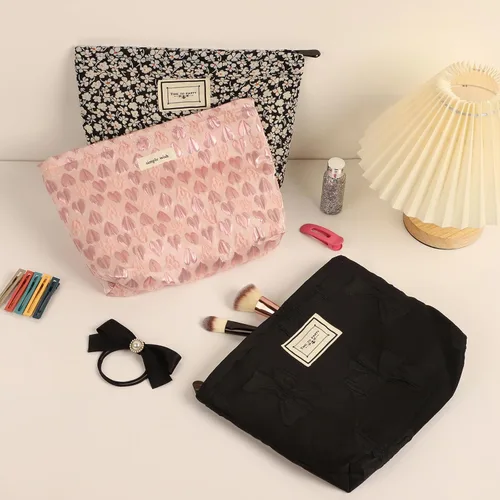 Miniatura 6 de Sightor Bolsa de maquillaje estética, bolsa de cosméticos de gran capacidad, bolsa de maquillaje floral de lona, bolsa de viaje, bolsa