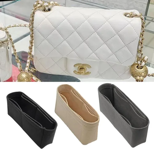 Miniatura 4 de Lckaey Organizador de inserción de bolso para chanel pequeño bolso clásico con solapa, organizador de fieltro para bolso premium sin