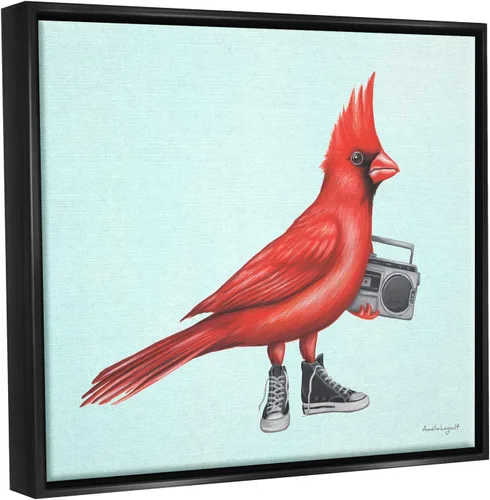 Miniatura 2 de Stupell Industries Cardinal Bird Negro Zapatillas Retro Boombox Ilustración, Diseño por Amelie Legault