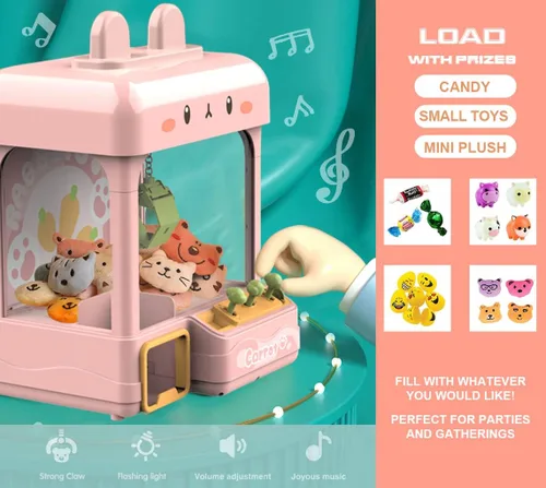 Miniatura 4 de Cxjoigxi - Gran máquina de pinzas para niños y adultos con premios, sonido y luz ajustables, mini máquina expendedora para niñas, juego electrónico