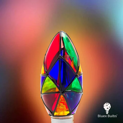 Miniatura 5 de Paquete de 3 Bombillas LED de Vidrio Emplomado E12 LED de 2W (Equivalente a 25W) Base de Candelabro Luz Nocturna Pintada Bombilla de Mosaico