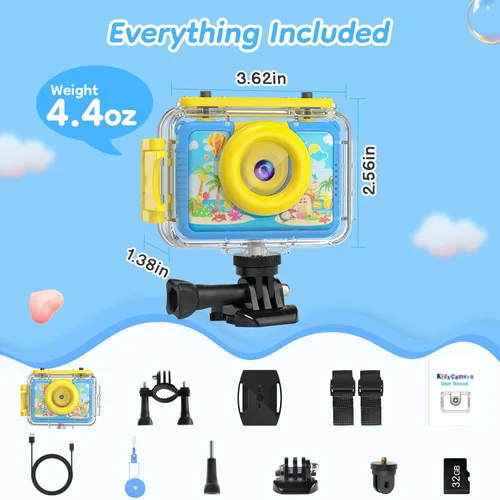 Miniatura 9 de Juguete de piscina y cámara submarina para niños, cámara de acción impermeable de 99 pies, video de 1080P y foto de 20 MP con lente abatible