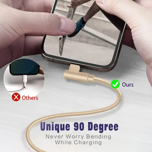 Miniatura 4 de Cargador para iPhone, paquete de 3 cables Lightning de 6 pies [certificado Apple MFi] Cable de carga rápida para iPhone de 90 grados, cable trenzado