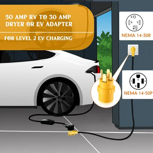 Miniatura 3 de Kanayu Adaptador de cargador EV compatible con NEMA 14-50P a 14-30R, adaptador de 4 clavijas de 50 amperios a 30 amperios para cargador o secadora