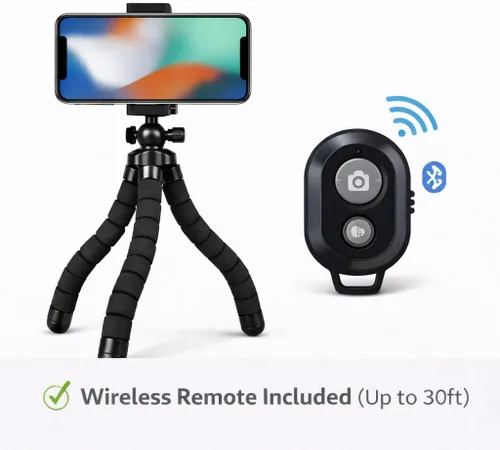 Miniatura 3 de Acuvar Trípode para teléfono celular con control remoto, soporte flexible de 10 pulgadas, soporte para teléfono y adaptador GoPro, trípode de viaje