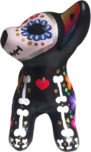 Miniatura 3 de Dia de Muertos. Perro de Catrina. Artesanía Mexicana. Monumento a las mascotas, recuerdo. Figura de cerámica para la decoración del Día de Muertos