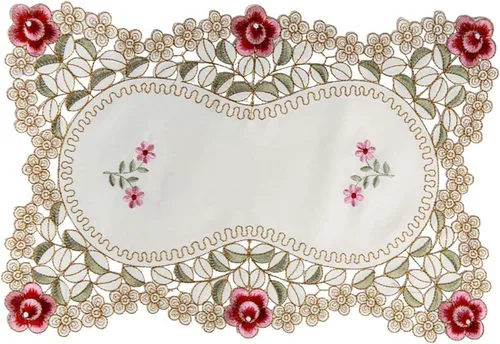 Miniatura 10 de HOLY HOME Camino de mesa navideño 100% poliéster, bordado de encaje, rosa, tela pastoral, decoración del hogar (rosa, 16 x 70 pulgadas)