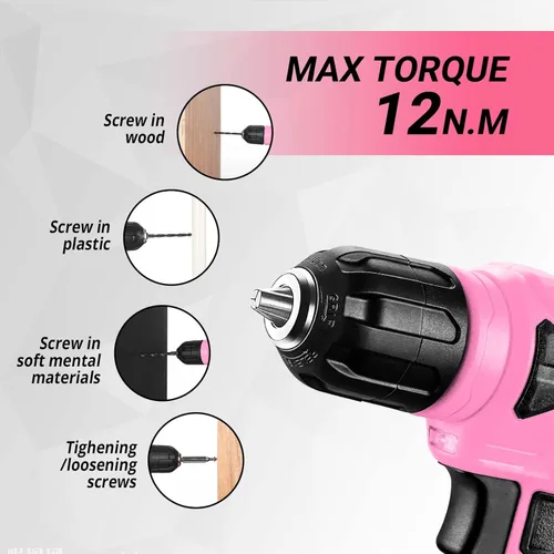 Miniatura 5 de DEKOPRO Juego de taladros, juego de herramientas para el hogar con taladro inalámbrico rosa de 8 V, kit de herramientas manuales para mujeres, 126