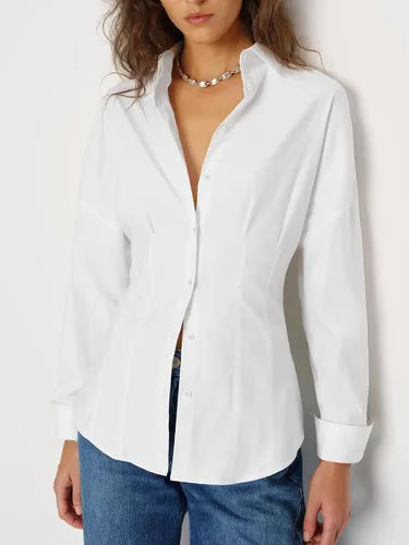 Miniatura 2 de Camisa de manga larga con botones para mujer, blusa plisada con cintura ceñida para uso casual y de oficina