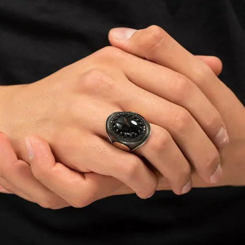 Miniatura 3 de Anillo de plata de ley 925 maciza con sello de Salomón con piedra de ónix