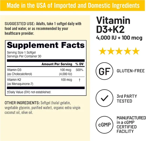 Miniatura 5 de NatureWise Vitamina D3 4000IU + K2 (MK7) 100mcg con aceite de coco orgánico extra virgen – Apoya la absorción de calcio, salud ósea e inmune – Sin