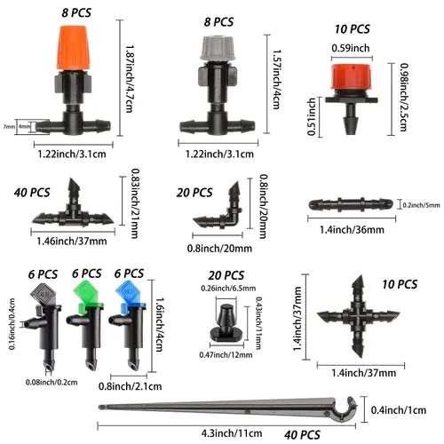 Miniatura 2 de Kit de 190 piezas de conectores de púas para accesorios de riego, conectores de púas de riego por goteo, kit de accesorios de tubería de 1/4