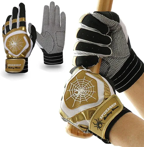 J&S Sporting Spider Grip - Guantes de bateo de béisbol antideslizantes - Agarre antideslizante duradero para hombres y jóvenes jugadores Negro dorado