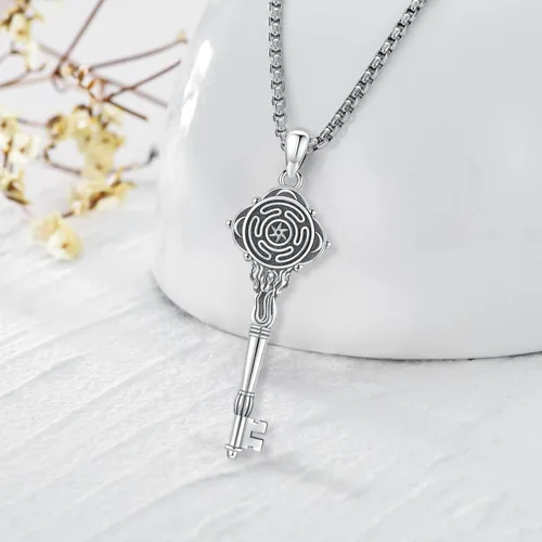 Miniatura 94 de Collar de pentagrama de plata de ley con triple luna, diosa celta, nudo celta, nudo de brujas, Ankh, sol y luna, Hécate, lilith, Santa Muerte