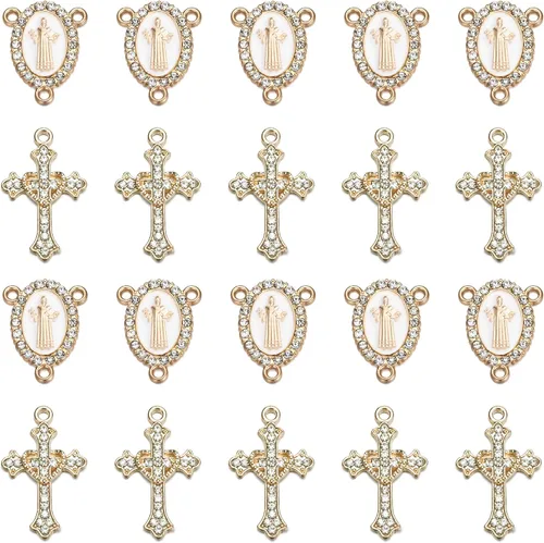 Miniatura 9 de Jiali Q Juego de 20 piezas de conectores cruzados y colgantes de diamantes de imitación para la fabricación de joyas (dorado)