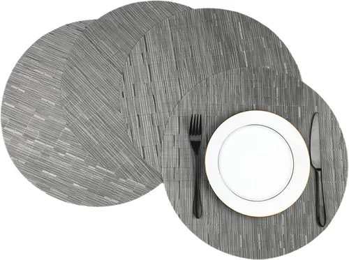 Miniatura 15 de WAZAIGUR Juego de 4 manteles individuales redondos de vinilo tejido fáciles de limpiar, resistentes al calor, manteles para mesa de cocina de 15 Azul