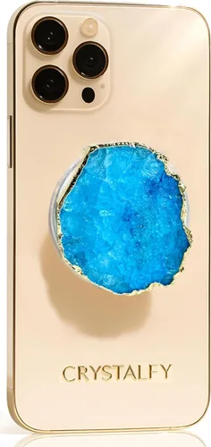 Miniatura 13 de Grips By CRYSTALFY - Soporte de agarre para teléfono de cristal drusa de cuarzo transparente azul y soporte expansible, accesorio superior