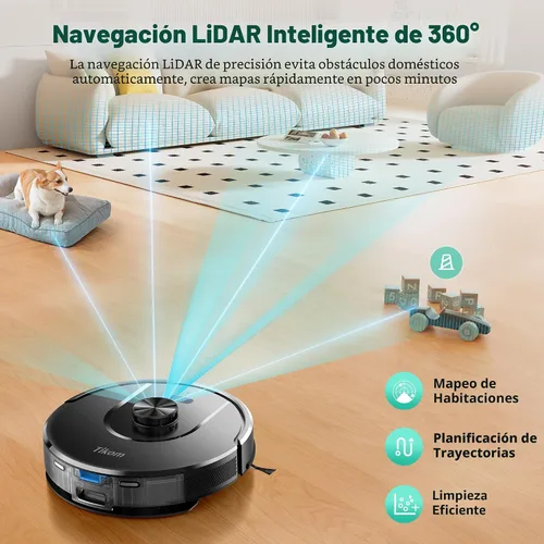 Miniatura 4 de Tikom Robot Aspirador y Fregona, Aspiradora Robótica de 6000 Pa con Base de Vaciado Automático, Capacidad de 90 Días, Navegación LiDAR, Mapeo