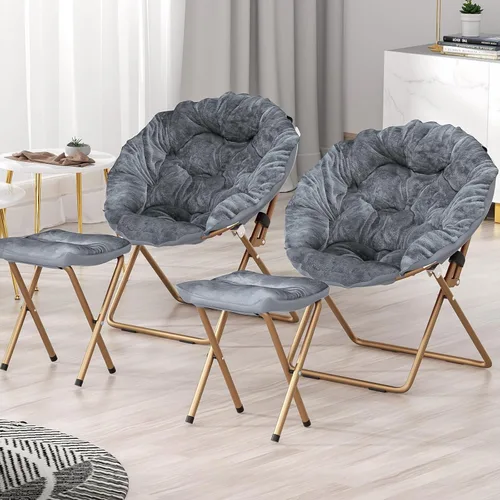 Miniatura 7 de Silla redonda y cómoda, con marco de metal, acogedora silla plegable de piel sintética para adultos, silla Papasan Moon plegable para dormitorio