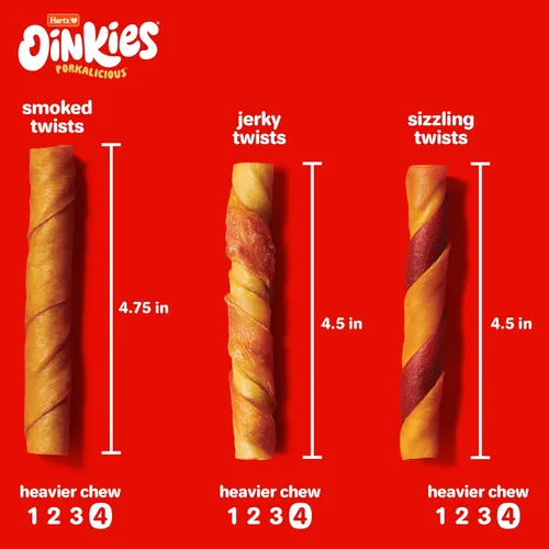Miniatura 7 de Hartz Oinkies Sizzling Twists Golosinas masticables naturales para perros con sabor a tocino, sin piel cruda, 8
