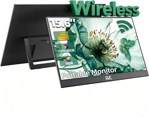 FMC Monitor portátil inalámbrico 1080P FHD 100% sRGB, segunda pantalla incorporada, monitor portátil AirPlay Miracast Casting portátil para uso en