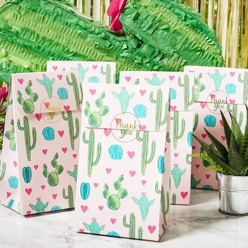 Miniatura 2 de Bolsas de regalo de cactus para fiesta de cumpleaños (rosa, paquete de 24)