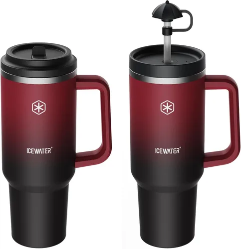 Miniatura 9 de ICEWATER Vaso de 40 onzas con 2 tapas (tapa y popote estándar), vaso aislado 100% a prueba de fugas con asa, apto para portavasos, botella de agua