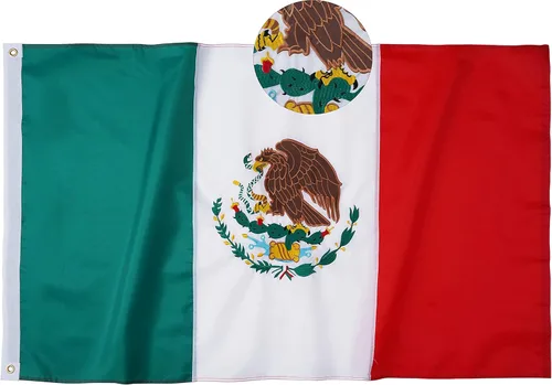 FRF FLAG Bandera mexicana de 3 x 5 pies, banderas mexicanas de nailon 210D, bandera de México bordada, con 2 ojales de latón y 4 filas de puntadas