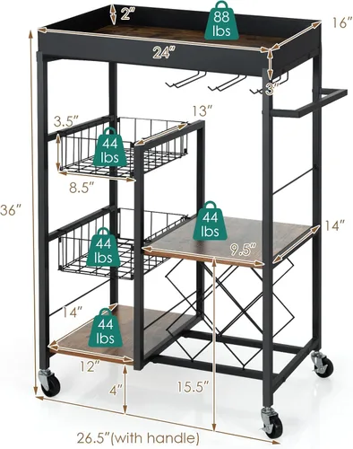 Miniatura 8 de Giantex Carrito de isla de cocina con ruedas, carrito de servicio de bar móvil, con bandeja superior extraíble, estante para vino, soporte