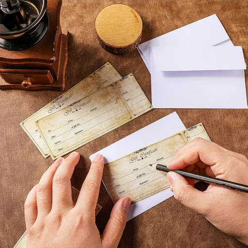 Miniatura 4 de Sinmoe 50 juegos de certificados de regalo para negocios con 50 sobres en blanco, tarjetas de certificado de regalo con nombre y dirección rústicas
