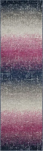 Miniatura 3 de SAFAVIEH Madison Collection - Alfombra de pasillo, 2 pies 3 pulgadas x 8 pies, color fucsia y azul marino, diseño de rayas bohemio, no desprende