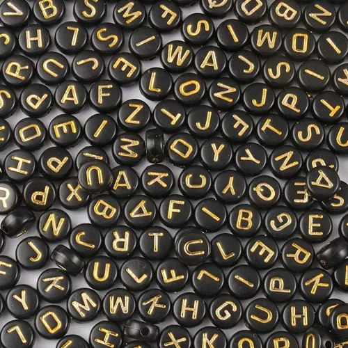 Miniatura 14 de 1200 piezas 4×7mm Cuentas de letras del alfabeto, cuentas acrílicas redondas negras y coloridas, para pulseras y hacer joyas