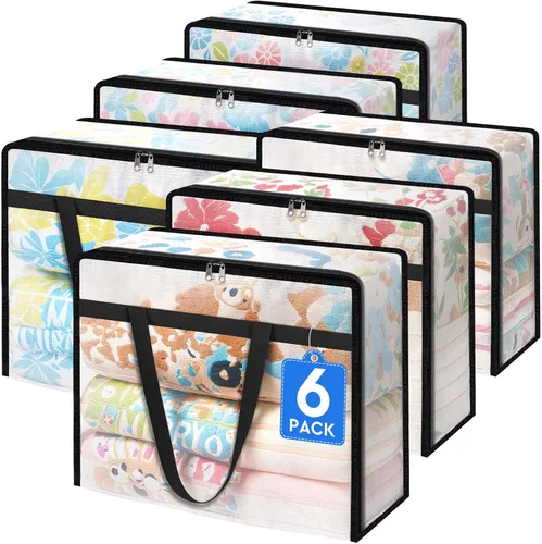 TasticTotes Paquete de 6 bolsas de almacenamiento transparentes para edredón, ropa y ropa de cama, almacenamiento de mantas de plástico con