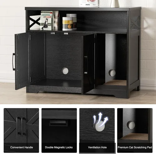 Miniatura 5 de Halitaa - Caja de arena para gatos oculta, mueble con almohadilla para rasguñar, casa de campo para gatos con mesa de baño, negra