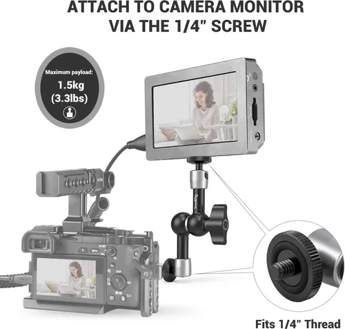 Miniatura 3 de SmallRig Brazo mágico articulado de fricción ajustable de 5,5 pulgadas, con ambos tornillos de 1/4" para el monitor LCD/luces LED