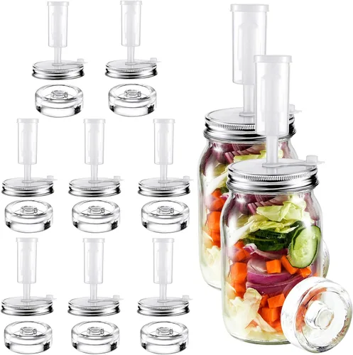 Tessco for you Juego de 8 juegos de fermentación, tapas y pesas de fermentación de boca ancha, esclusas de aire y anillos de silicona para hacer y