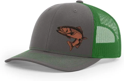 Miniatura 30 de Sombrero de pesca de trucha con parche de cuero grabado láser Richardson 112 Snapback Trucker Cap