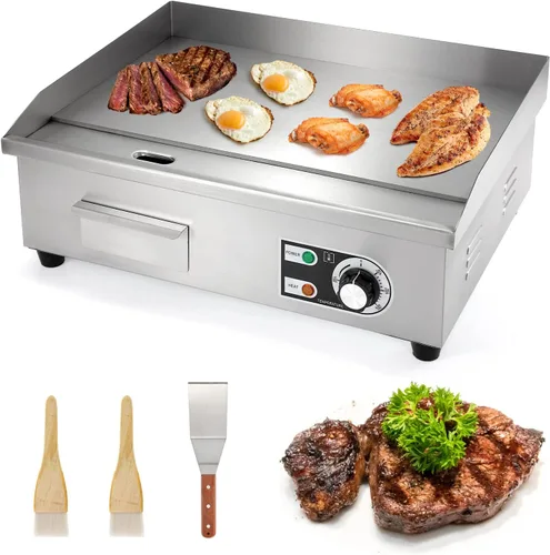 WICHEMI Plancha Eléctrica Comercial de 22" 3000W Parrilla de Superficie Plana Plancha de Encimera de Acero Inoxidable Parrilla Teppanyaki con Placa