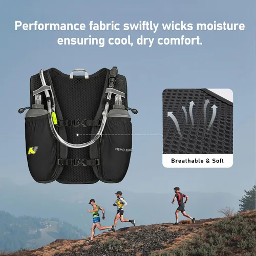 Miniatura 3 de N NEVO RHINO Chaleco para correr, chaleco de hidratación de 5 litros con vejiga de agua de 1.5 L, mochila de hidratación ligera para senderismo