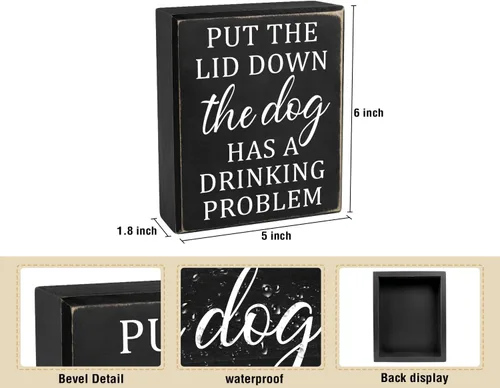 Miniatura 2 de Pigort Letreros con texto en inglés «Put The Lid Down» – Divertida decoración de baño para perro, decoración para perros, decoración del hogar