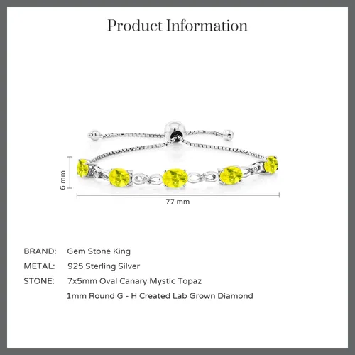 Miniatura 136 de Gem Stone King Pulsera de tenis de diamantes cultivados en laboratorio con piedra natal de 3-6 quilates para mujer, plata de ley 925, ovalada