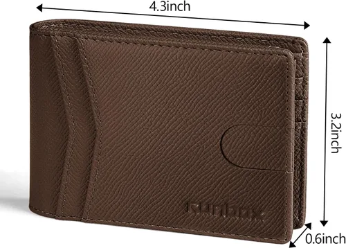 Miniatura 3 de RUNBOX Carteras de los hombres Slim Rfid Leather 2 ID ventana con caja de regalo, Palm-café