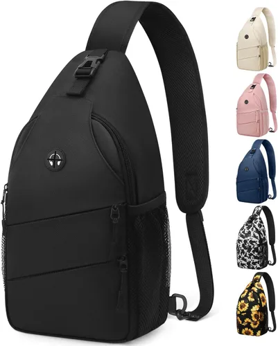 Pritent Bolsos cruzados para mujeres y hombres, mochila de moda, bolsa casual para el pecho con correa de hombro convertible Negro