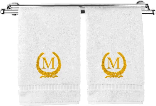 Miniatura 96 de Toalla de mano con monograma, regalo personalizado, 16 x 30 pulgadas, diseño de corona dorada bordada con letra blanca en toalla negra, extra