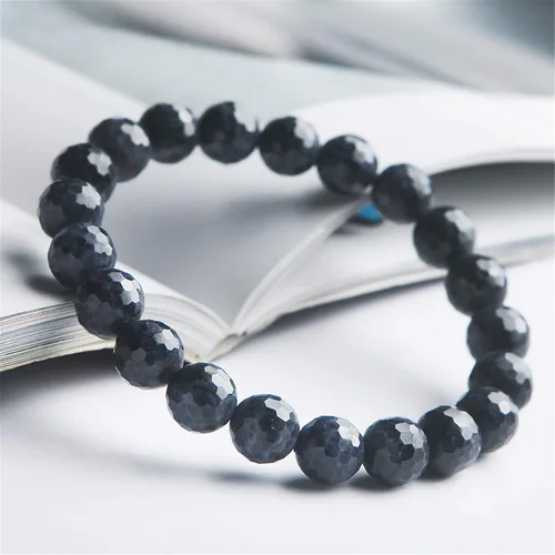 Miniatura 4 de Muko Gemstone Genuino Natural Azul Zafiro Gemas Corte Facetado Redondo Perlas Mujeres Hombres Pulsera 0.354 in AAAA, Cristal, Piedra preciosa
